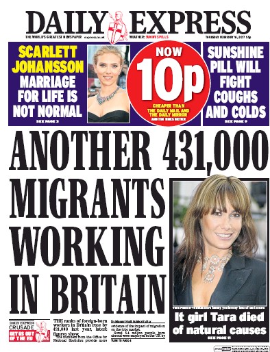 Daily Express (UK) Newspaper Front Page for 16 February 2017
