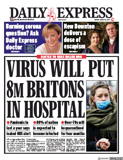 Daily Express Newspaper Front Page for 16 March 2020
