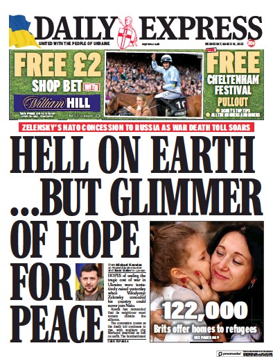 Daily Express Newspaper Front Page for 16 March 2022