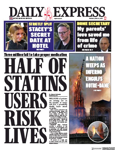 Daily Express (UK) Newspaper Front Page for 16 April 2019