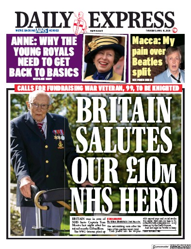 Daily Express Newspaper Front Page for 16 April 2020