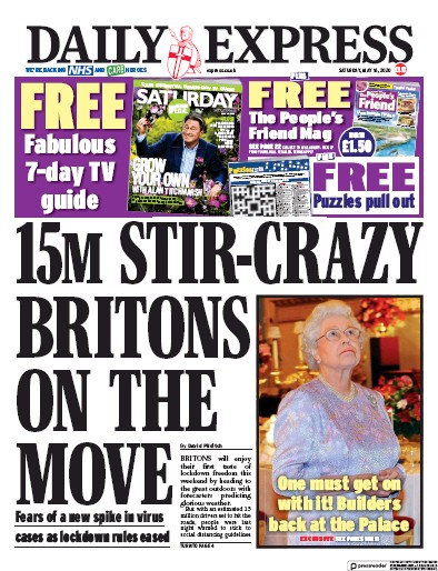 Daily Express Newspaper Front Page for 16 May 2020
