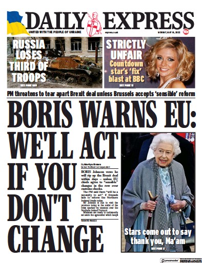 Daily Express (UK) Newspaper Front Page for 16 May 2022