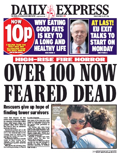 Daily Express Newspaper Front Page for 16 June 2017