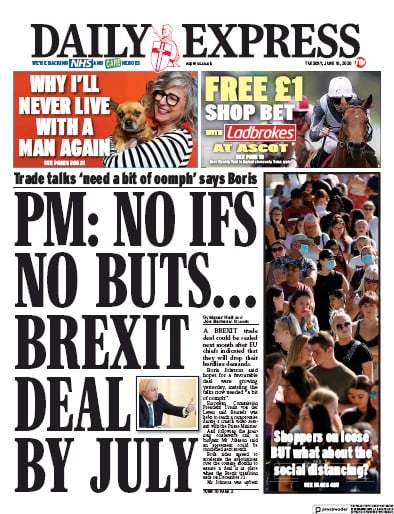 Daily Express Newspaper Front Page for 16 June 2020