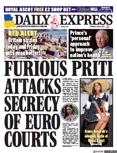 Daily Express (UK) Newspaper Front Page for 16 June 2022