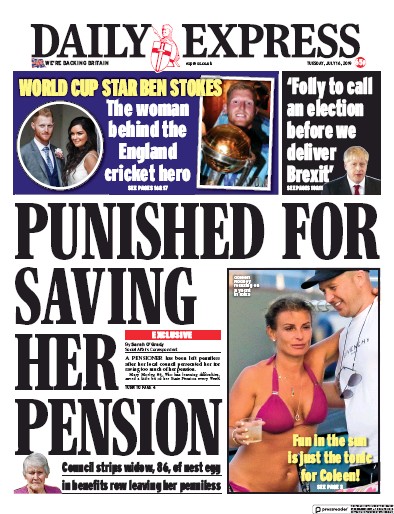 Daily Express (UK) Newspaper Front Page for 16 July 2019