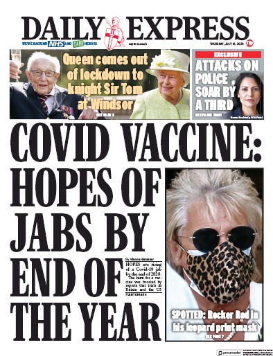 Daily Express (UK) Newspaper Front Page for 16 July 2020