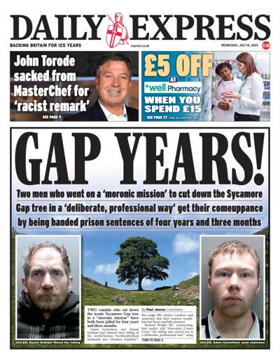 Daily Express (UK) Newspaper Front Page for 16 July 2025