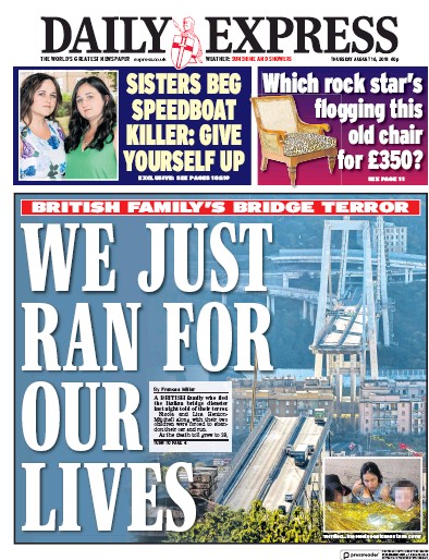 Daily Express (UK) Newspaper Front Page for 16 August 2018