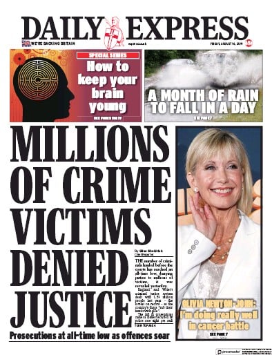Daily Express (UK) Newspaper Front Page for 16 August 2019