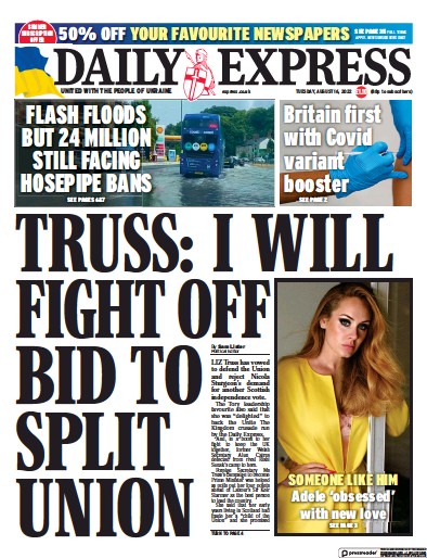 Daily Express (UK) Newspaper Front Page for 16 August 2022
