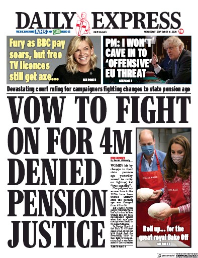 Daily Express Newspaper Front Page for 16 September 2020