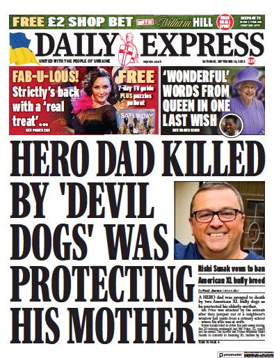 Daily Express (UK) Newspaper Front Page for 16 September 2023