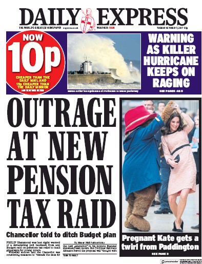 Daily Express Newspaper Front Page for 17 October 2017