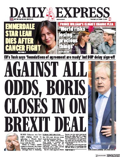 Daily Express (UK) Newspaper Front Page for 17 October 2019