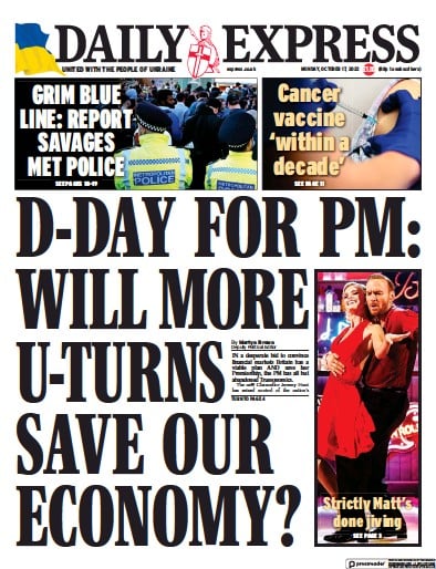 Daily Express (UK) Newspaper Front Page for 17 October 2022