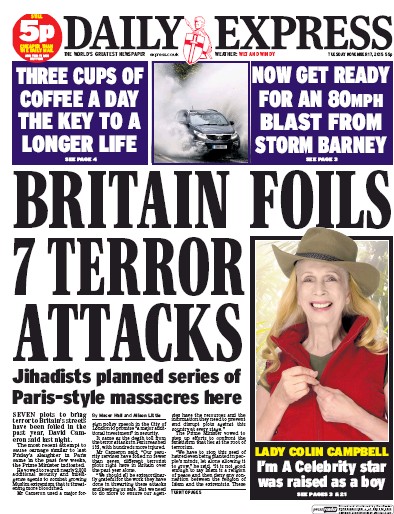 Daily Express Newspaper Front Page for 17 November 2015