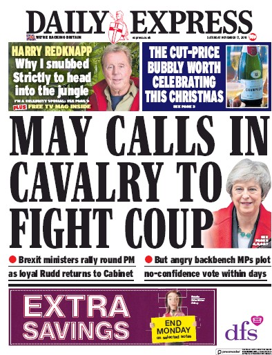 Daily Express Newspaper Front Page for 17 November 2018