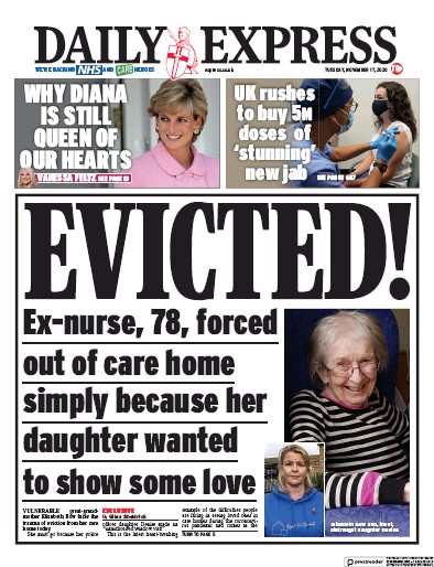 Daily Express Newspaper Front Page for 17 November 2020