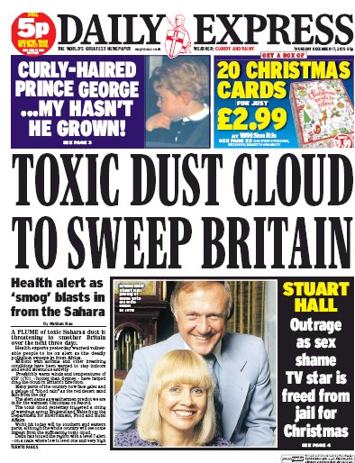 Daily Express (UK) Newspaper Front Page for 17 December 2015