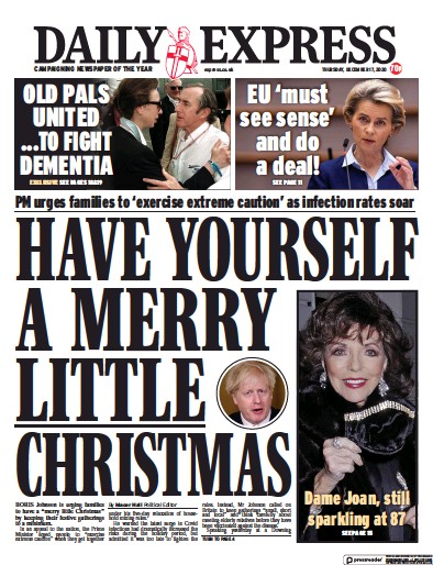 Daily Express Newspaper Front Page for 17 December 2020