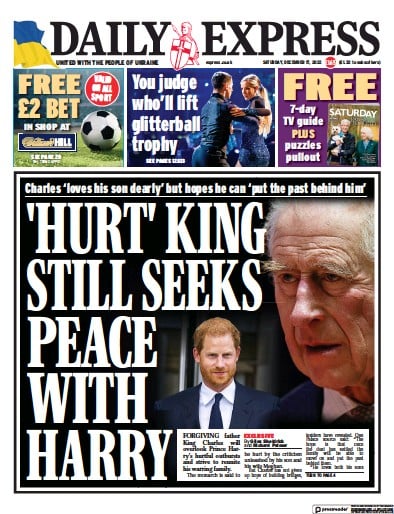 Daily Express Newspaper Front Page for 17 December 2022