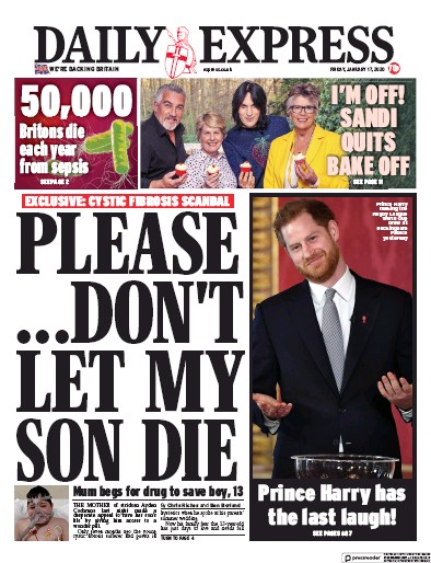 Daily Express Newspaper Front Page for 17 January 2020