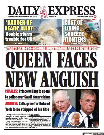 Daily Express Newspaper Front Page for 17 February 2022