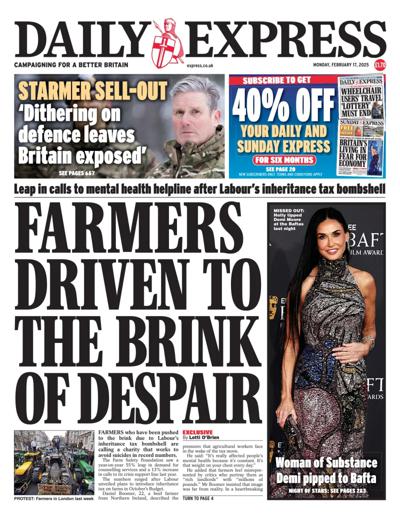 Daily Express (UK) Newspaper Front Page for 17 February 2025
