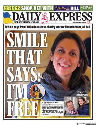 Daily Express Newspaper Front Page for 17 March 2022