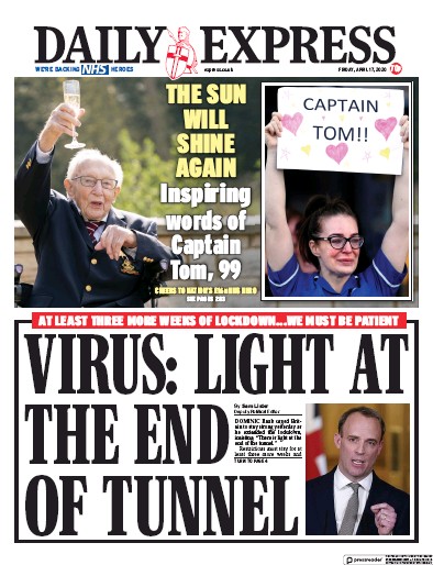Daily Express Newspaper Front Page for 17 April 2020