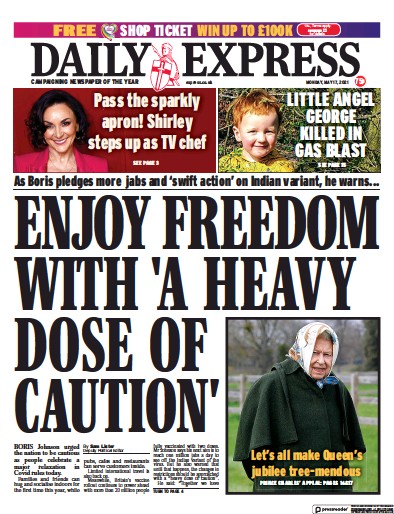 Daily Express Newspaper Front Page for 17 May 2021