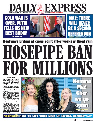 Daily Express Newspaper Front Page for 17 July 2018
