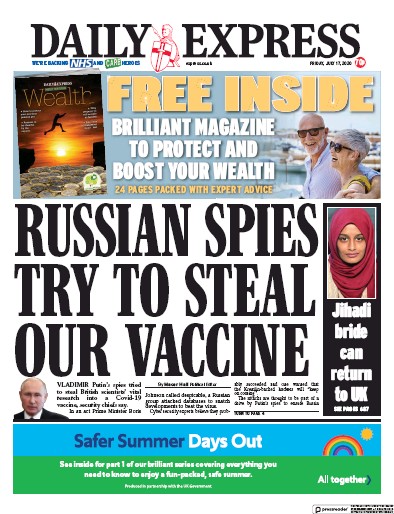 Daily Express Newspaper Front Page for 17 July 2020