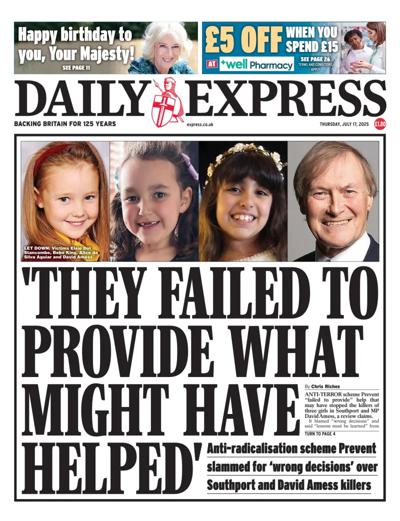 Daily Express (UK) Newspaper Front Page for 17 July 2025