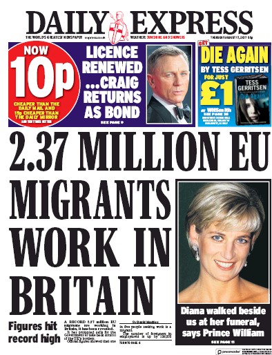 Daily Express (UK) Newspaper Front Page for 17 August 2017