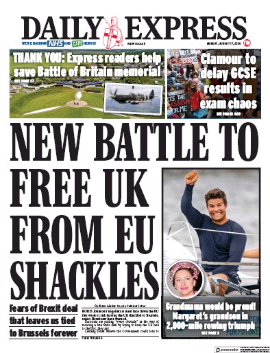 Daily Express Newspaper Front Page for 17 August 2020