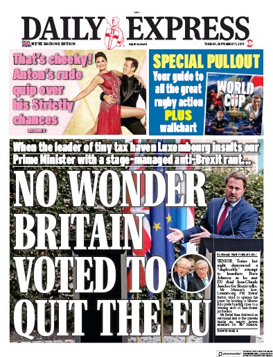 Daily Express Newspaper Front Page for 17 September 2019