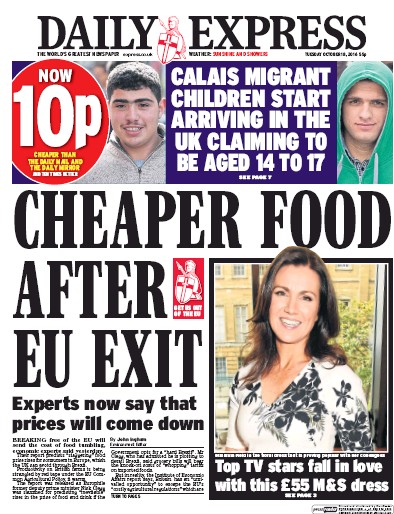 Daily Express Newspaper Front Page for 18 October 2016