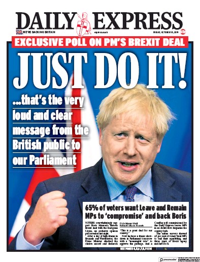 Daily Express Newspaper Front Page for 18 October 2019