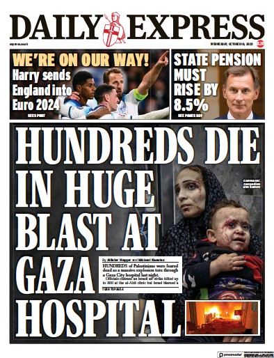 Daily Express (UK) Newspaper Front Page for 18 October 2023