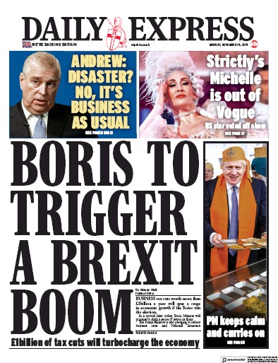 Daily Express (UK) Newspaper Front Page for 18 November 2019
