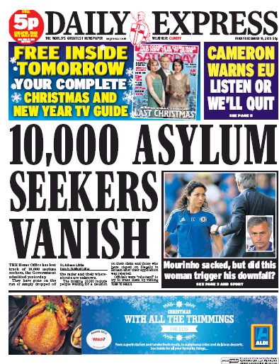 Daily Express (UK) Newspaper Front Page for 18 December 2015