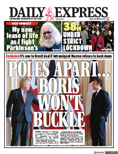 Daily Express Newspaper Front Page for 18 December 2020