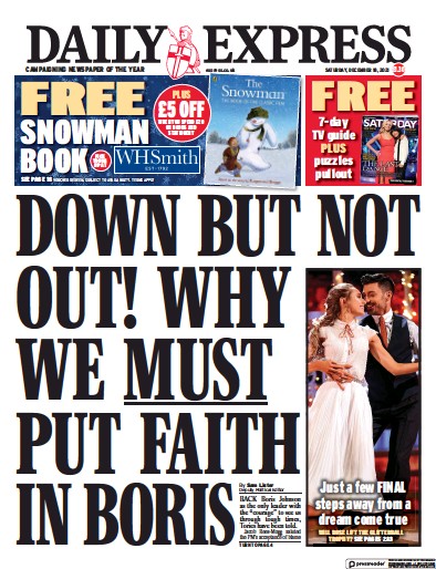 Daily Express (UK) Newspaper Front Page for 18 December 2021