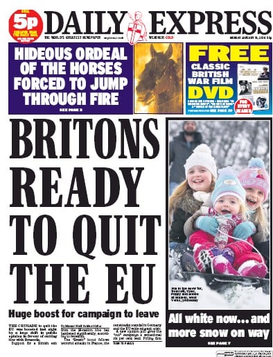 Daily Express Newspaper Front Page for 18 January 2016
