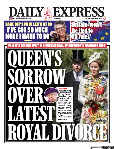 Daily Express Newspaper Front Page for 18 February 2020