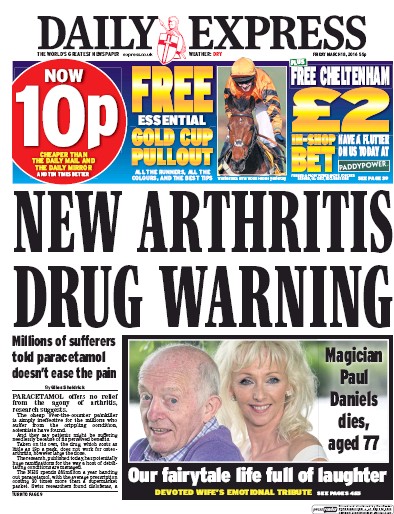 Daily Express (UK) Newspaper Front Page for 18 March 2016