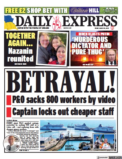 Daily Express (UK) Newspaper Front Page for 18 March 2022